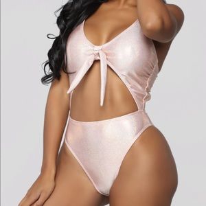 1 Piece Blush Shimmer Cutout Swimsuit Fashion Nova
